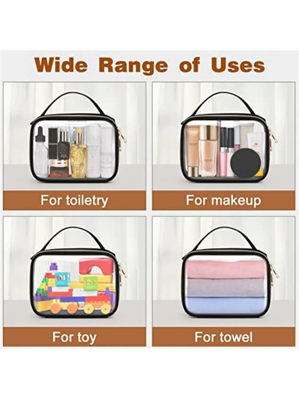 TSA Approved Toiletry Bag 3 Pack Clear Makeup Bags with Handles Quart Size